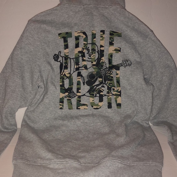 NWT True Religion HEATHER GREY BUDDHA ZIP HOODIE W/BACK CAMO PRINT LOGO - Picture 9 of 13